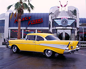 AUT 21 RK0539 13
1957 Chevrolet Bel Air Yellow 3/4 Rear View By Diner