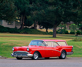 AUT 21 RK0634 01
1957 Buick Estate Wagon Red Side 3/4 View On Pavement By Grass