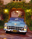AUT 21 RK0687 04
1953 Cadillac El Dorado Light Blue Head On Shot On Driveway Parking Lights On In Front Of House