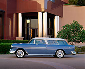 AUT 21 RK0795 04
1955 Chevrolet Nomad Blue Profile View On Pavement By Building