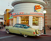 AUT 21 RK0945 04
1954 Mercury Monterey Sun Valley 3/4 Rear View On Pavement In Front Of Diner At Dusk
