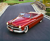 AUT 21 RK1170 01
1950 Mercury Convertible Dark Red Overhead 3/4 Front View On Pavement By Stone Bridge