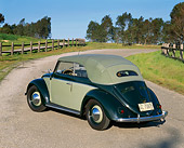 AUT 21 RK1233 08
1950 VW Karmann Cabriolet Green 3/4 Rear View On Pavement