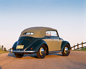 AUT 21 RK1234 02
1950 VW Karmann Cabriolet Green 3/4 Rear View On Pavement