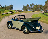 AUT 21 RK1235 08
1950 VW Karmann Cabriolet Green 3/4 Rear View On Pavement