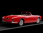 AUT 21 RK1340 04
1957 Maserati A6G/2000 Frua Spider Red With White Stripe 3/4 Rear View On Gray Line Studio
