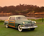 AUT 21 RK1433 04
1950 Chrysler Town & Country Green 3/4 Front View On Grass By Water