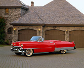 AUT 21 RK1479 01
1954 Cadillac El Dorado Convertible Red 3/4 Side View By Garage