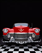 AUT 21 RK1482 02
1954 Cadillac El Dorado Convertible Head On View Low On Checkered Floor Studio