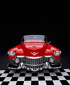 AUT 21 RK1483 01
1954 Cadillac El Dorado Convertible Red Wide Angle Head On Checkered Floor Studio