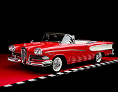 AUT 21 RK1576 08
1958 Edsel Pacer Convertible Red And White 3/4 Front View On Red Floor Checkered Line Studio
