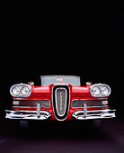 AUT 21 RK1588 03
1958 Edsel Pacer Convertible Red And White Low Head On Shot Studio