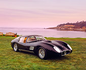 AUT 21 RK1653 02
1957 Maserati 450S Zagato Coupe Black 3/4 Front View On Grass By Water