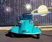AUT 21 RK1733 01
1958 Messerschmitt KR 200 Turquoise Microcar Head On View On Pavement