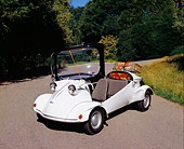 AUT 21 RK1738 02
1959 FMR Messerschmitt Tiger Micro Car White 3/4 Front View On Pavement By Trees