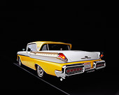AUT 21 RK1870 07
1957 Mercury Turnpike Cruiser Yellow And White Rear 3/4 View On Gray Line Studio