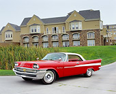 AUT 21 RK1882 01
1958 Chrysler Saratoga Red And White 3/4 Front View On Pavement By Building