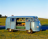 AUT 21 RK1901 03
1954 Volkswagen Kombi Bus Blue 3/4 Front View On Grass Doors Open