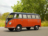 AUT 21 RK2089 01
1954 Volkswagen Bus Black And Red Low 3/4 Side View On Pavement