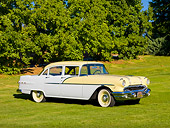 AUT 21 RK2309 01
1956 Pontiac Chieftain 860 Yellow And White 3/4 Front View On Grass By Trees