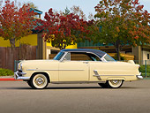 AUT 21 RK2322 01
1953 Ford Crestline Victoria Ivory And Blue Profile View On Pavement By Trees