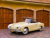 AUT 21 RK2347 01
1958 Volkswagen Karmann Ghia Beige 3/4 Front View On Driveway By House