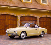 AUT 21 RK2349 01
1958 Volkswagen Karmann Ghia Beige 3/4 Front View On Driveway By House
