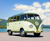 AUT 21 RK2397 01
1957 Volkswagen Bus Green And Light Green 3/4 Front View On Pavement