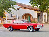 AUT 22 BK0036 01
1963 Plymouth Fury Red 3/4 Front View On Pavement By Building