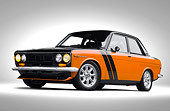 AUT 22 BK0091 01
1969 Datsun 510 Orange And Black 3/4 Front View On White Seamless