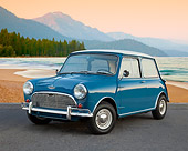 AUT 22 BK0095 01
1965 Austin Mini Cooper S Island Blue 3/4 Front View On Pavement By Beach