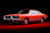 AUT 22 BK0105 01
1969 Dodge Charger R/T Hemi Bright Red 3/4 Front View In Studio