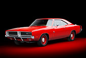 AUT 22 BK0106 01
1969 Dodge Charger R/T Hemi Bright Red 3/4 Front View In Studio