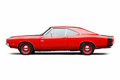 AUT 22 BK0109 01
1969 Dodge Charger R/T Hemi Bright Red Profile View On White Seamless