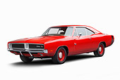 AUT 22 BK0110 01
1969 Dodge Charger R/T Hemi Bright Red 3/4 Front View On White Seamless
