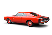 AUT 22 BK0111 01
1969 Dodge Charger R/T Hemi Bright Red 3/4 Rear View On White Seamless