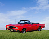AUT 22 RK0063 04
1968 Dodge Coronet 500 Convertible Red Low 3/4 Side View On Grass Hill