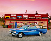 AUT 22 RK0065 04
1960 Pontiac Bonneville Blue 3/4 Side View On Pavement By Store Filtered