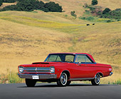 AUT 22 RK0126 01
1965 Plymouth Satellite Red 3/4 Front View On Road