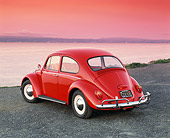 AUT 22 RK1069 06
1965 VW Bug Red 3/4 Rear View On Pavement By Water Filtered