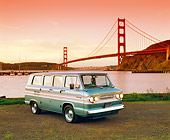AUT 22 RK1362 22
1965 Chevrolet Corvair Greenbrier Van Teal White Stripe 3/4 Front By SF Bridge Filtered
