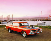 AUT 22 RK1450 03
1967 Plymouth Barracuda Hemi Orange And Black 3/4 Side View On Dirt By Harbor Filtered