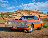 AUT 22 RK1541 03
1963 Plymouth Belvedere 426 Max Wedge Orange Low 3/4 Front View On Dirt