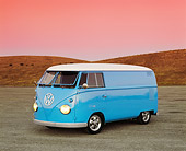 AUT 22 RK1773 01
1962 Volkswagen Custom Bus Light Blue 3/4 Front View On Pavement Dry Grass Hills Filtered