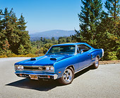 AUT 22 RK2176 03
1969 Dodge Coronet R/T Blue Front 3/4 View On Pavement By Trees