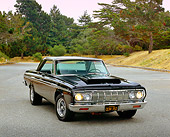 AUT 22 RK2206 02
1964 Plymouth Fury Black Front 3/4 View On Pavement By Trees