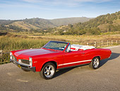 AUT 22 RK2823 01
1967 Pontiac OHC Sprint Convertible Red 3/4 Front View On Pavement By Hills