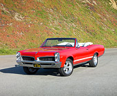 AUT 22 RK2825 01
1967 Pontiac OHC Sprint Convertible Red 3/4 Front View On Pavement By Sand Dune