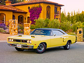 AUT 22 RK2870 01
1969 Dodge Coronet R/T Yellow 3/4 Front View On Pavement By House