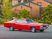 AUT 22 RK2903 01
1969 Ford Torino 428 Cobra Jet Red 3/4 Front View On Pavement By House